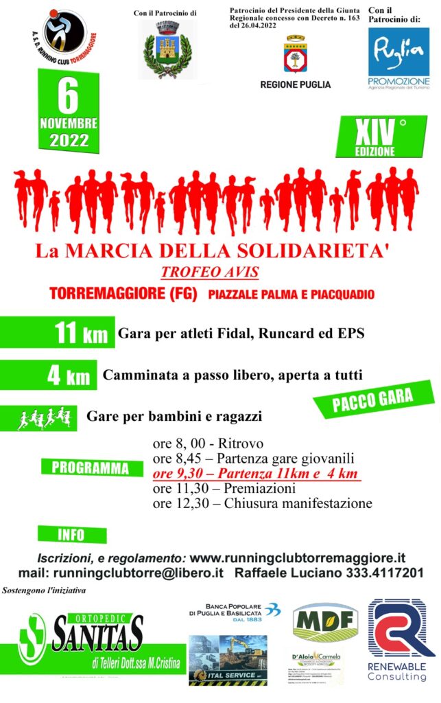 14^ MARCIA DELLA SOLIDARIETA’, APPUNTAMENTO RIMANDATO AL 20 NOVEMBRE