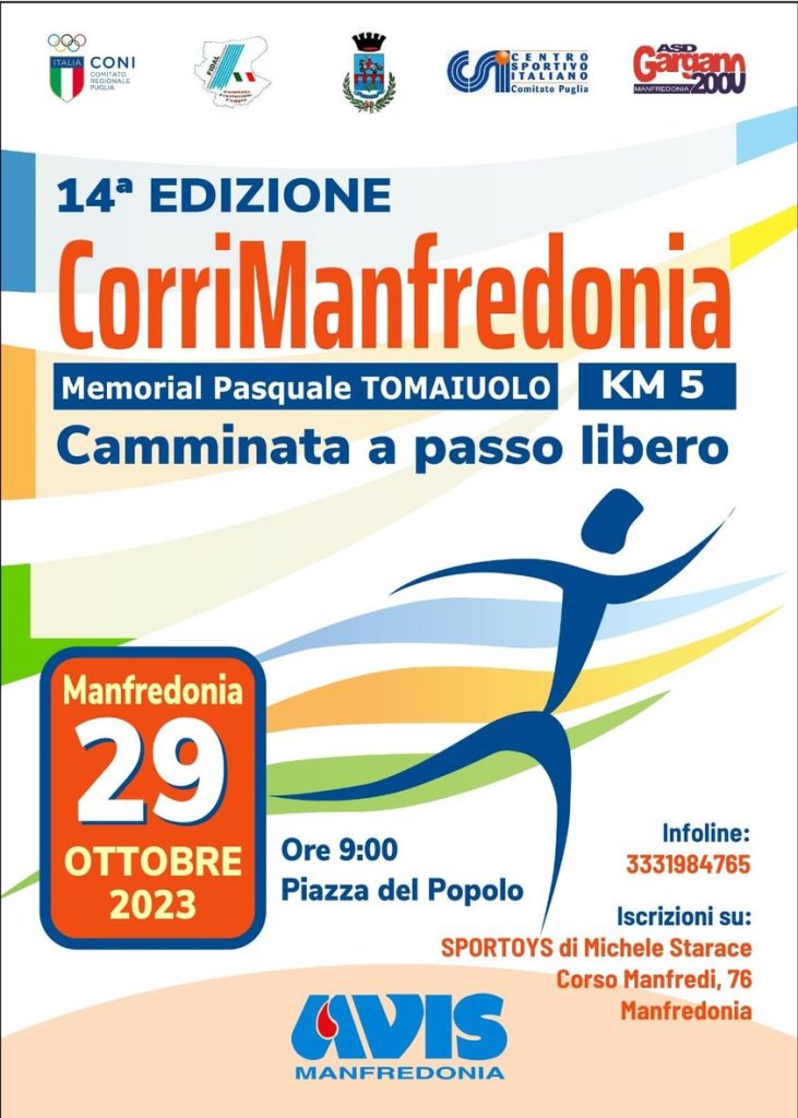 CORRI MANFREDONIA, PREVISTA ANCHE UNA CAMMINATA A PASSO LIBERO
