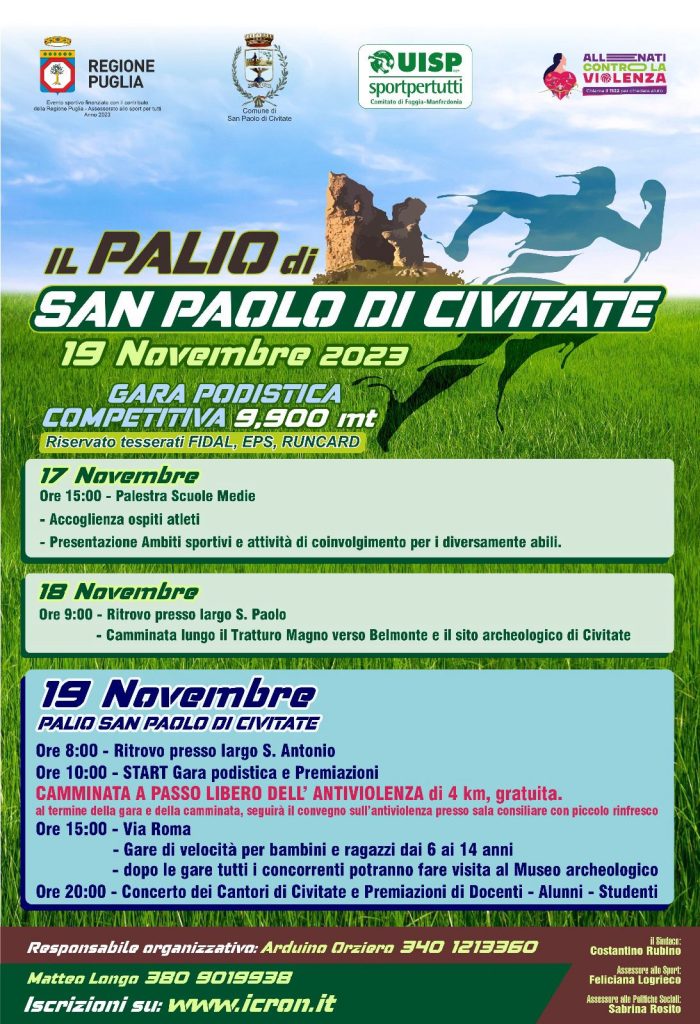 DOMENICA 19 NOVEMBRE A SAN PAOLO DI CIVITATE AL VIA IL PALIO… 10 KM DI PURO DIVERTIMENTO!