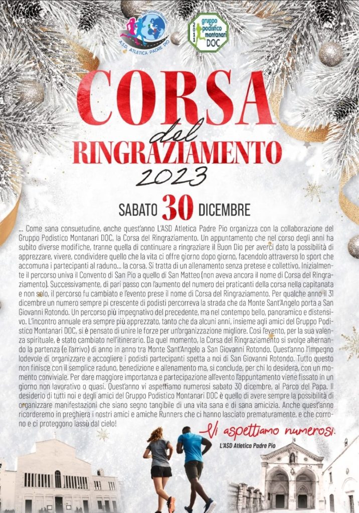 IL 30 DICEMBRE 2023 TORNA LA CORSA DEL RINGRAZIAMENTO