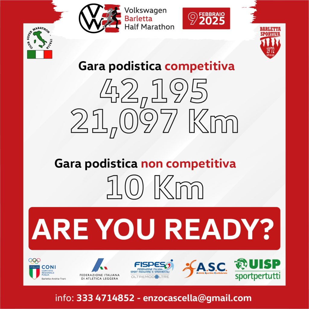 A BARLETTA TORNA LA VOLKSWAGEN MARATHON E HALF MARATHON