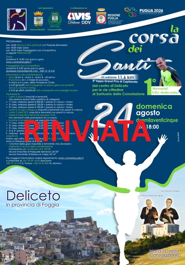 RINVIATA LA CORSA SEI SANTI 2025