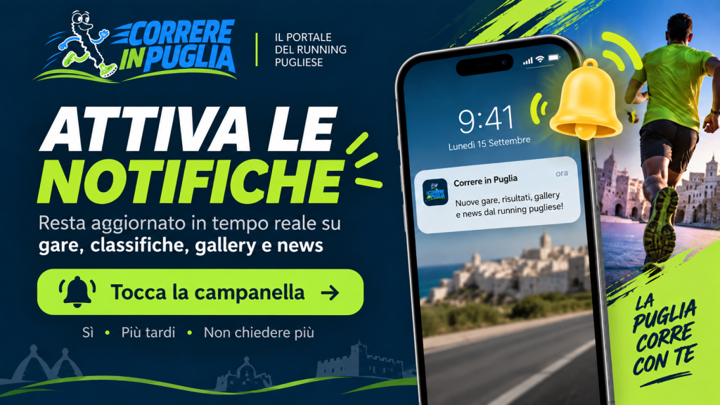 Correre in Puglia sul tuo smartphone: attiva le notifiche e non perdere più un aggiornamento
