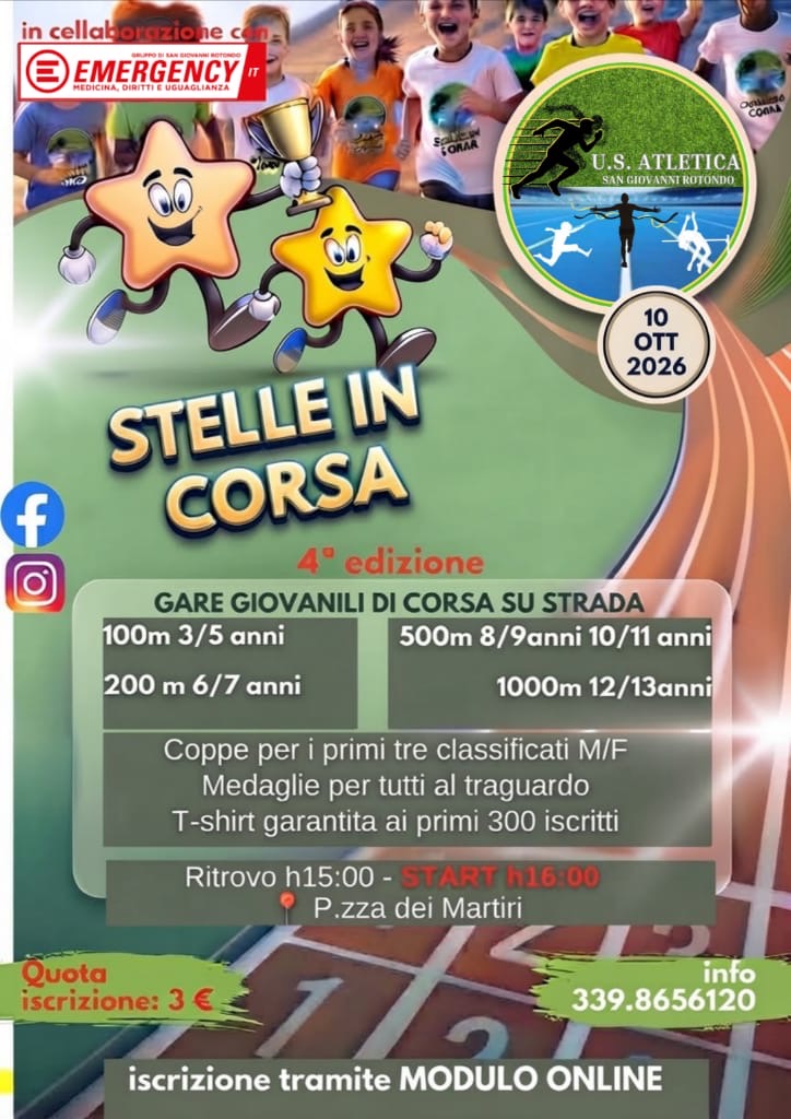 TORNA “STELLE IN CORSA” LA GARA DI ATLETICA LEGGERA PER GIOVANISSIMI