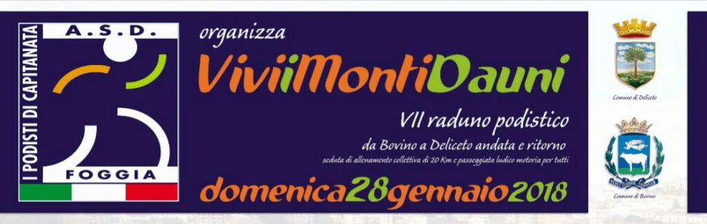 A BOVINO IL 28 GENNAIO AVRA’ LUOGO IL 7°  RADUNO PODISTICO “VIVI I MONTI DAUNI”