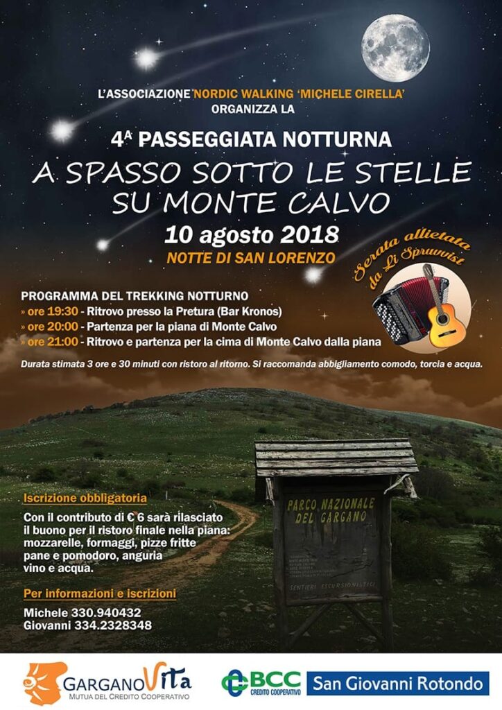 A SAN GIOVANNI ROTONDO TORNA LA 4^ PASSEGGIATA NOTTURNA SU MONTE CALVO